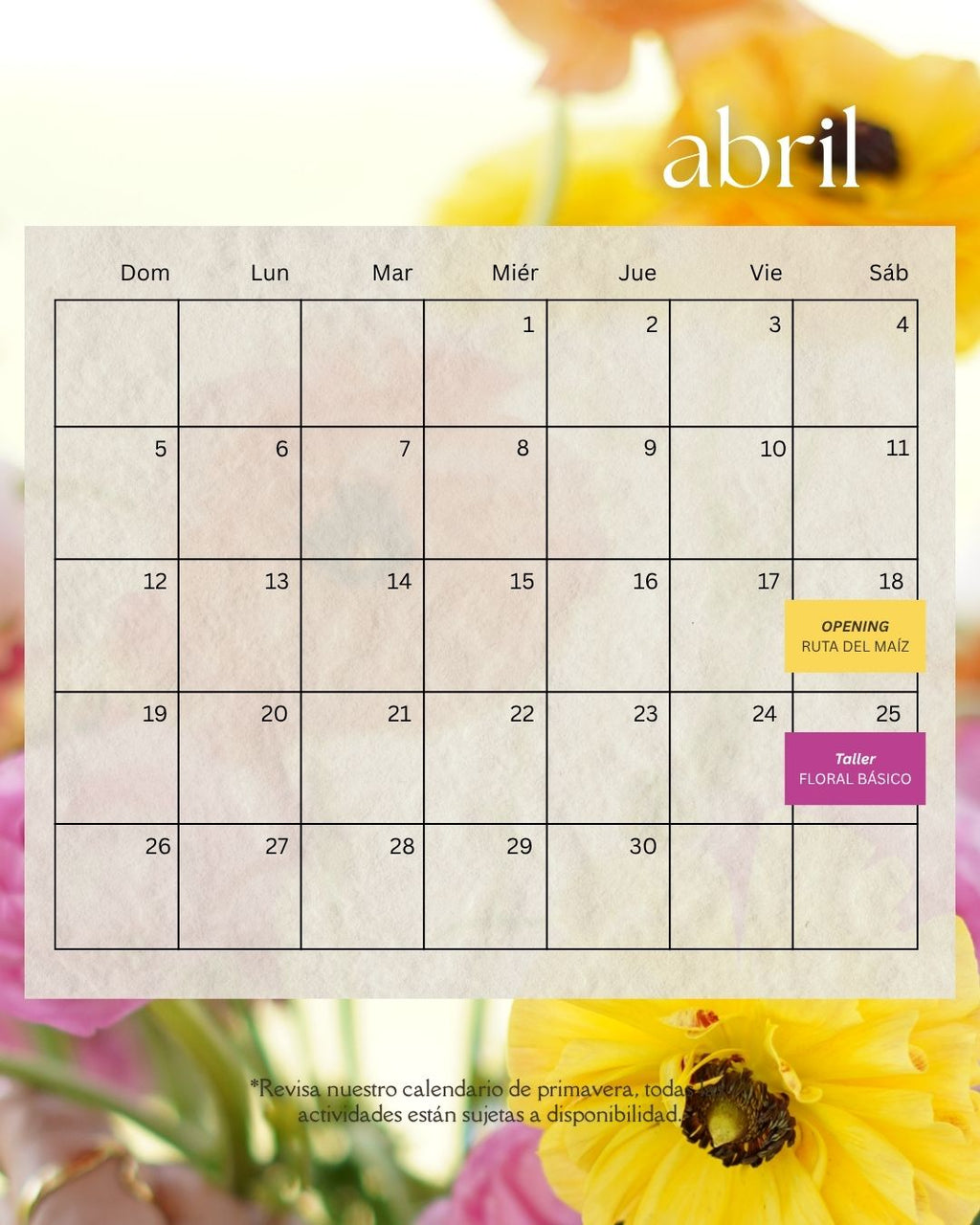 Calendario de abril Ruta del Maíz